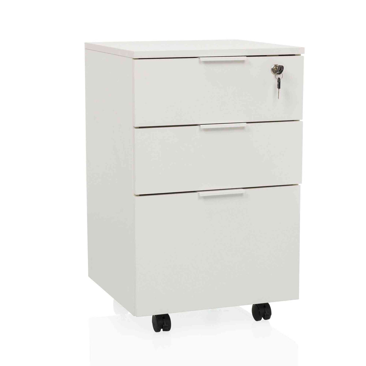 Atvilktņu bloks uz riteņiem LOCK, 3 atvilktnes, balts, slēdzams - Ergostock.lv