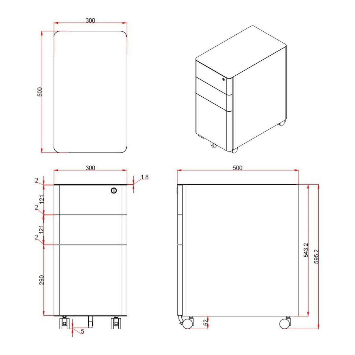 Metāla atvilktņu bloks Prestige, slēdzams, ar ritentiņiem - Ergostock.lv