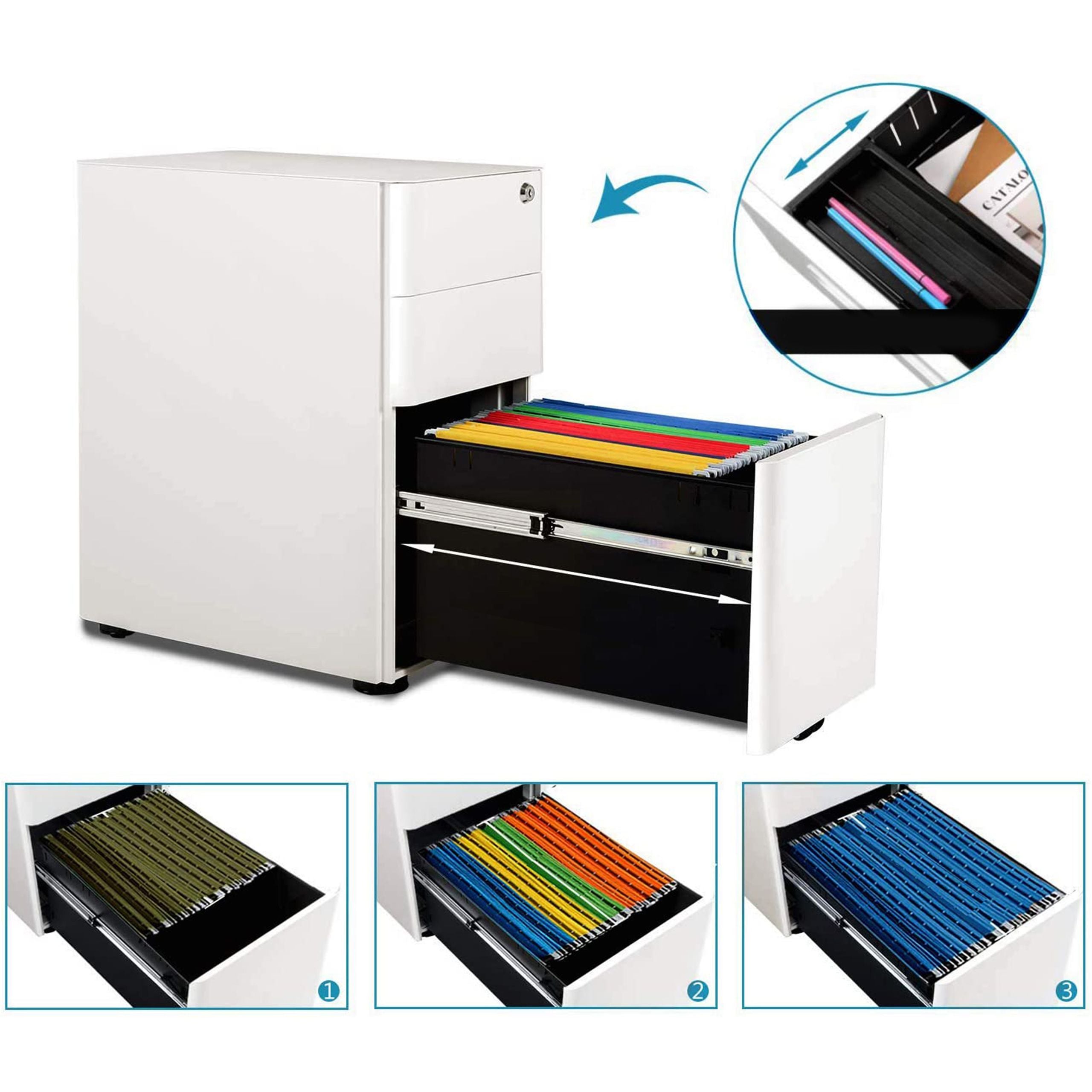 Metāla atvilktņu bloks Prestige, slēdzams, ar ritentiņiem - Ergostock.lv