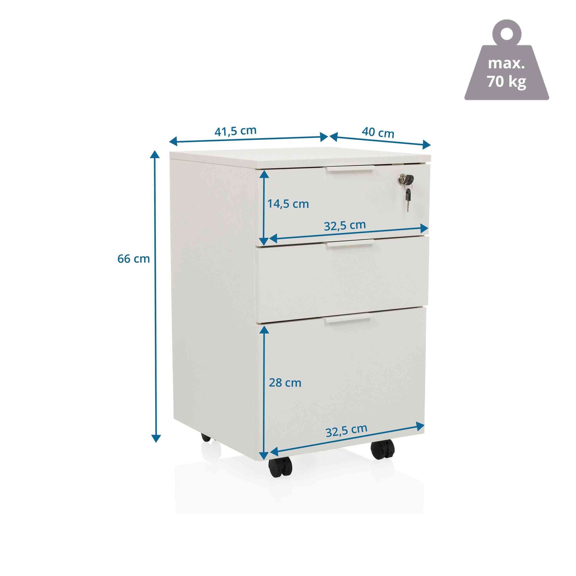 Atvilktņu bloks uz riteņiem LOCK, 3 atvilktnes, balts, slēdzams - Ergostock.lv
