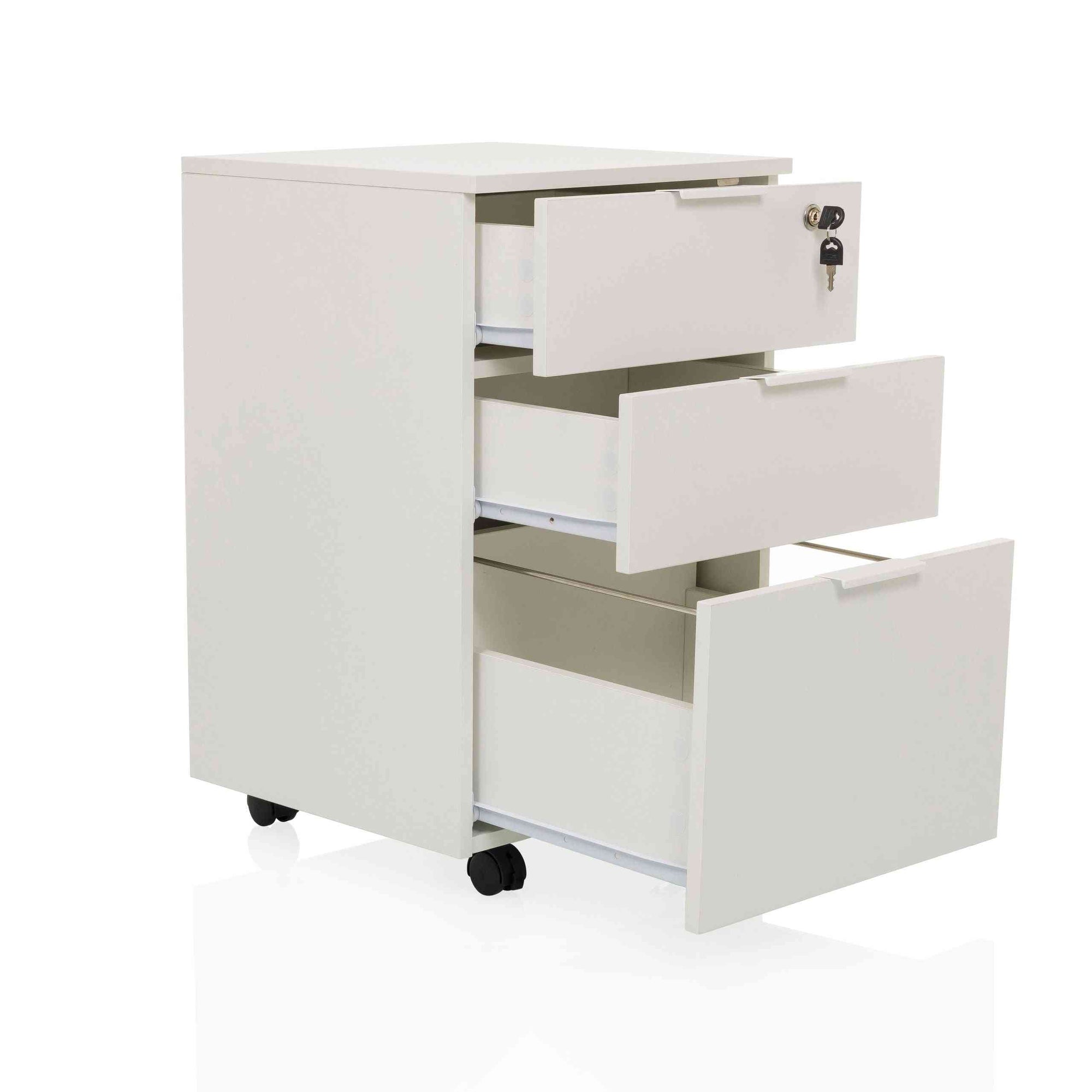 Atvilktņu bloks uz riteņiem LOCK, 3 atvilktnes, balts, slēdzams - Ergostock.lv