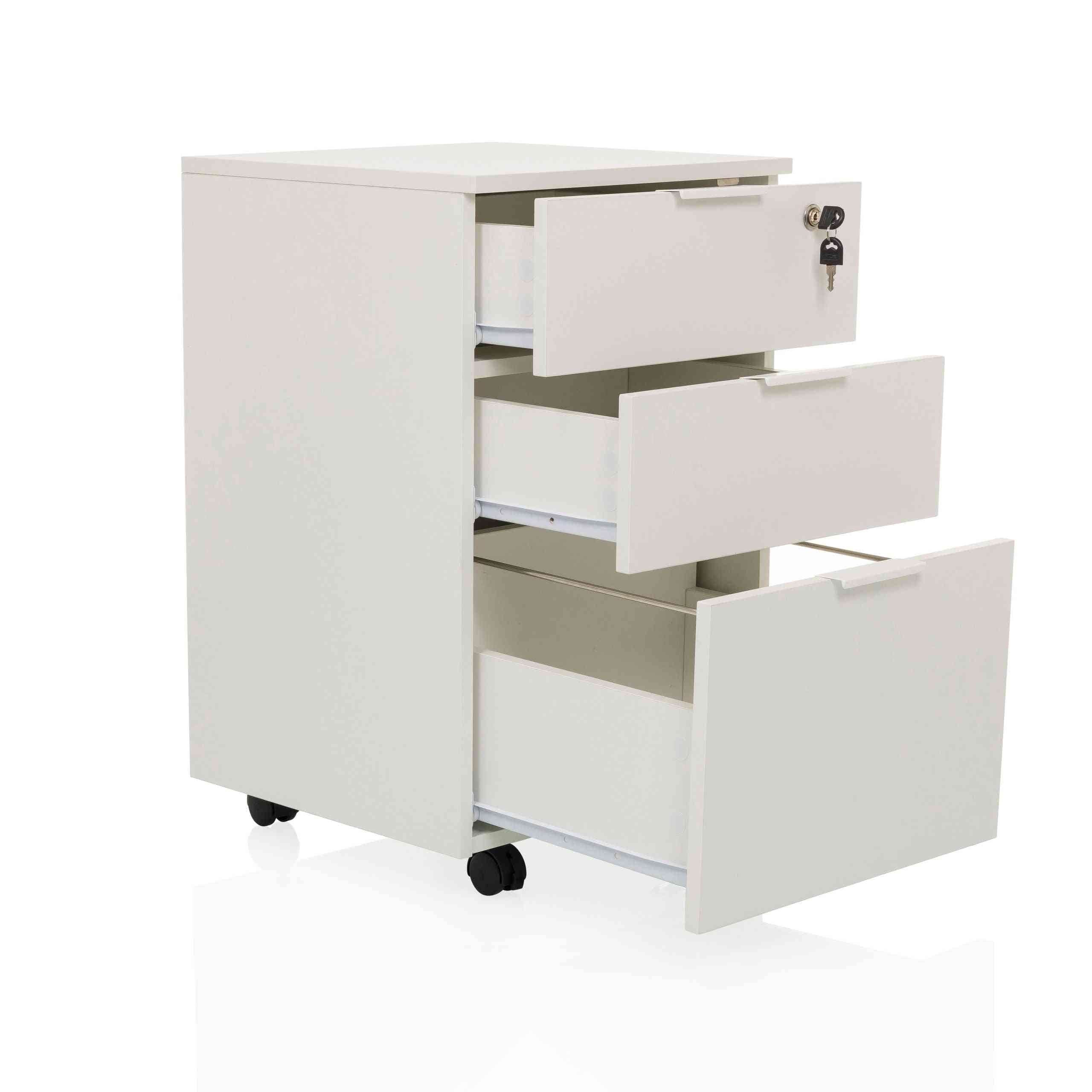 Atvilktņu bloks uz riteņiem LOCK, 3 atvilktnes, balts, slēdzams - Ergostock.lv