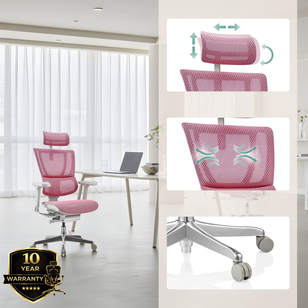 Kontoritool Ergohuman SLIM GS GEN2 Rosa