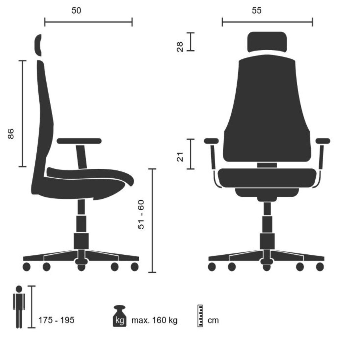 Kontoritool BRETON II XXL, must (kuni 160 kg)