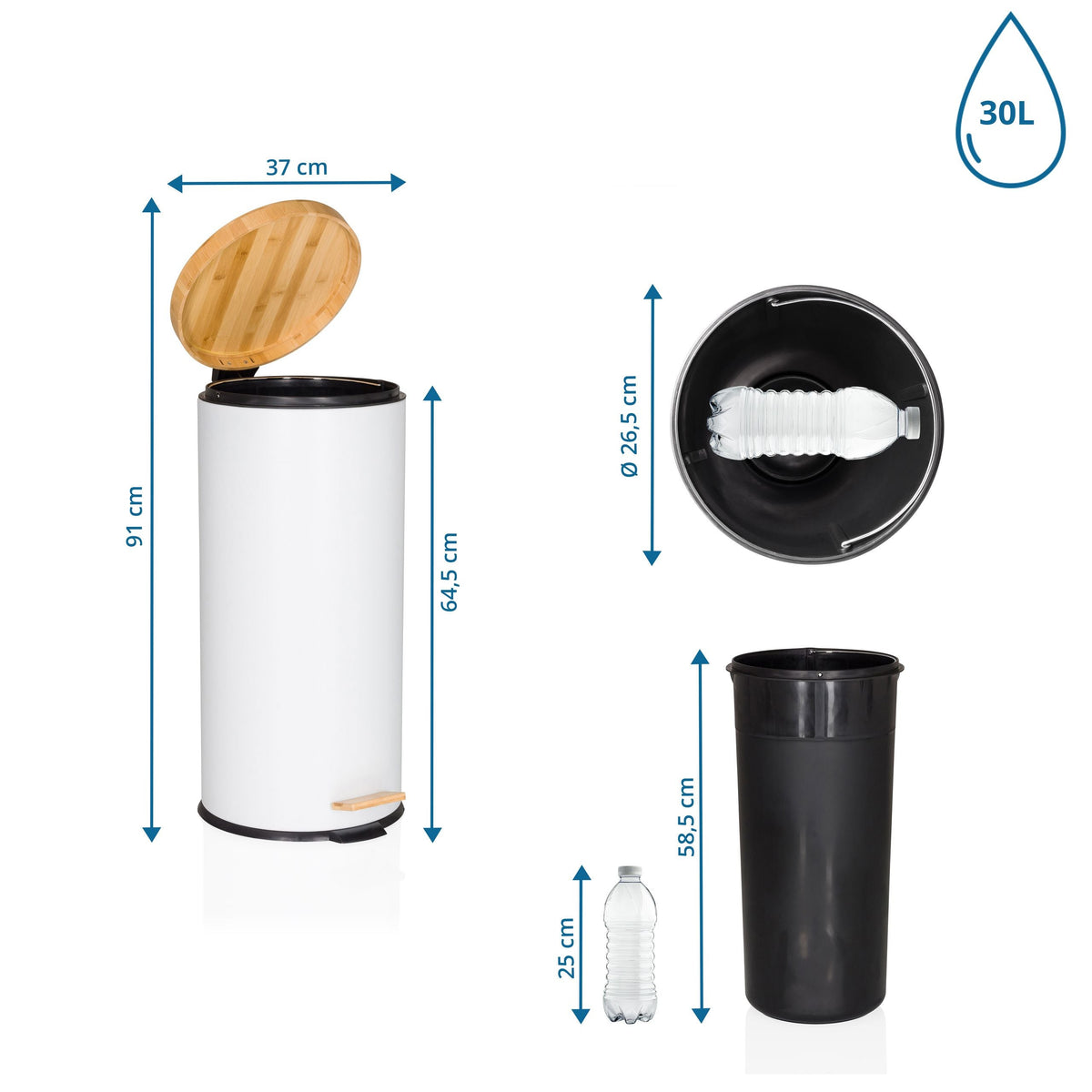 Prügikast CLEAN BAMBOO White 30 L