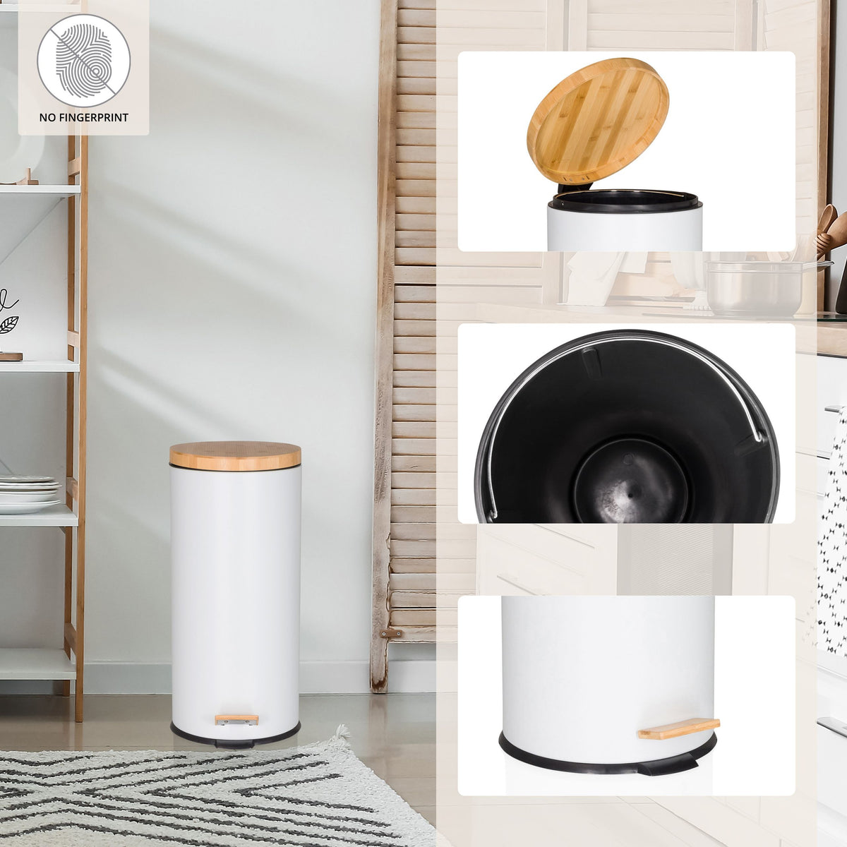 Prügikast CLEAN BAMBOO White 30 L