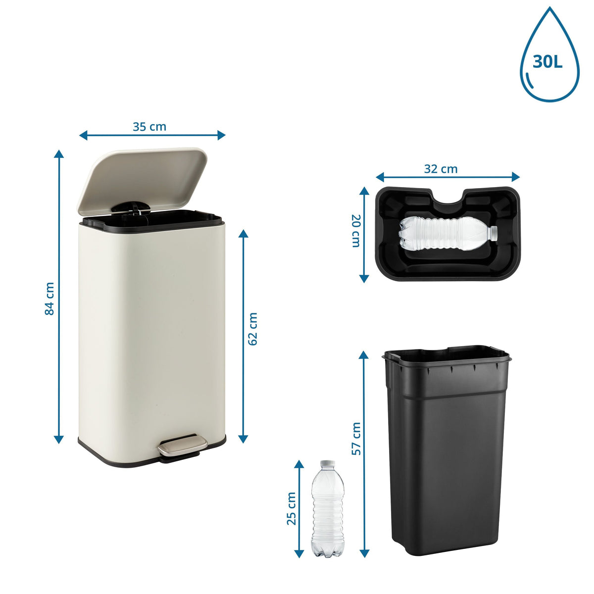 Prügikast CLEAN ONE BEIGE 30 L