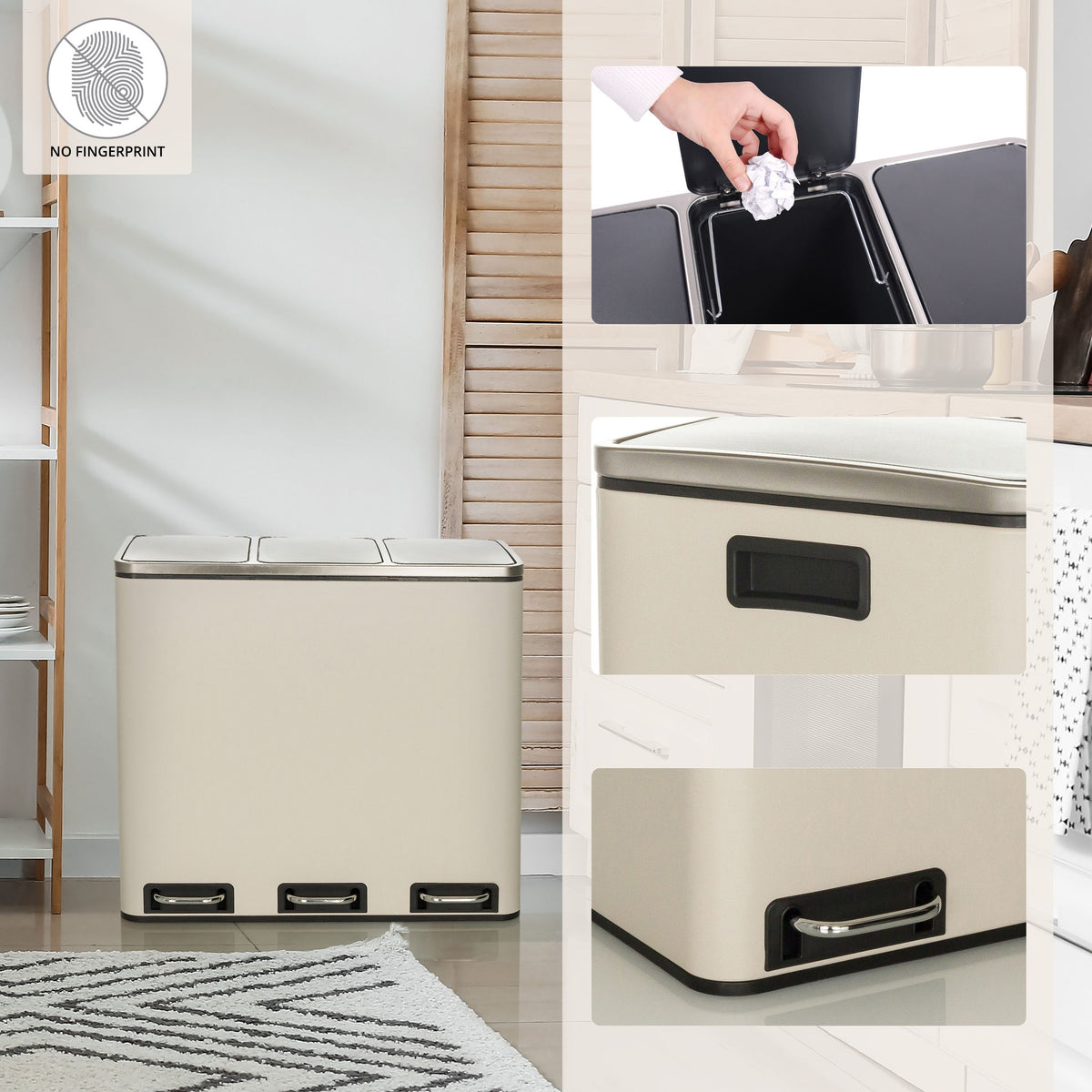 Prügikast CLEAN PRO Beige, 3 x 18 L