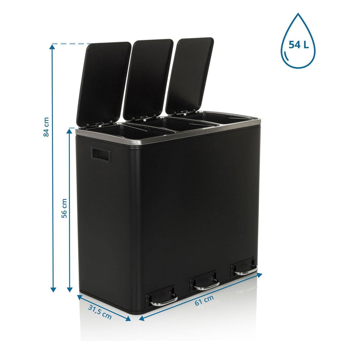 Prügikast CLEAN PRO Black, 3 x 18 L