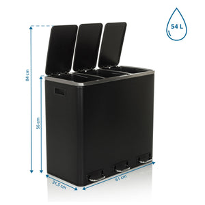 Prügikast CLEAN PRO Black, 3 x 18 L