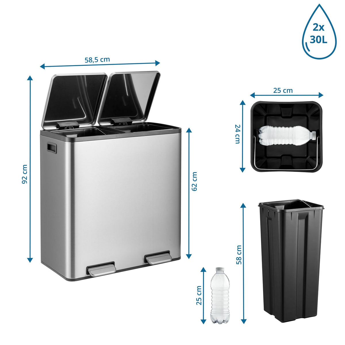 Prügikast CLEAN Stainless 2 x 30 L