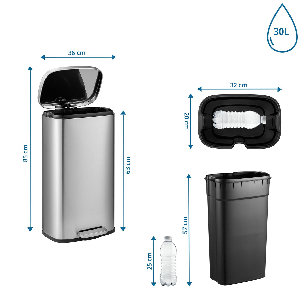 Prügikast CLEAN STAINLESS 30 L