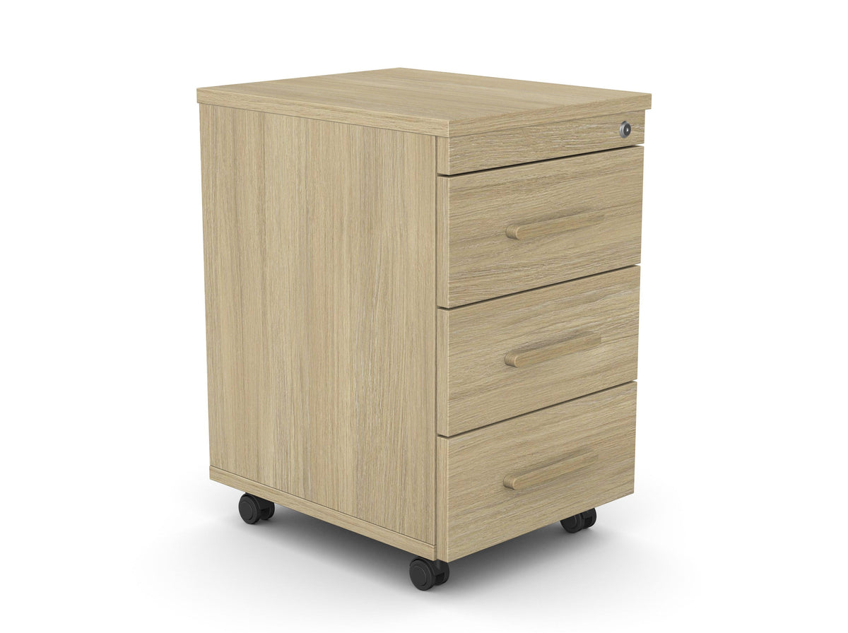 Ratastel sahtliboks SLIM, 3 sahtliga, lukustatav – Amber Oak / Amber Oak / Täispuit