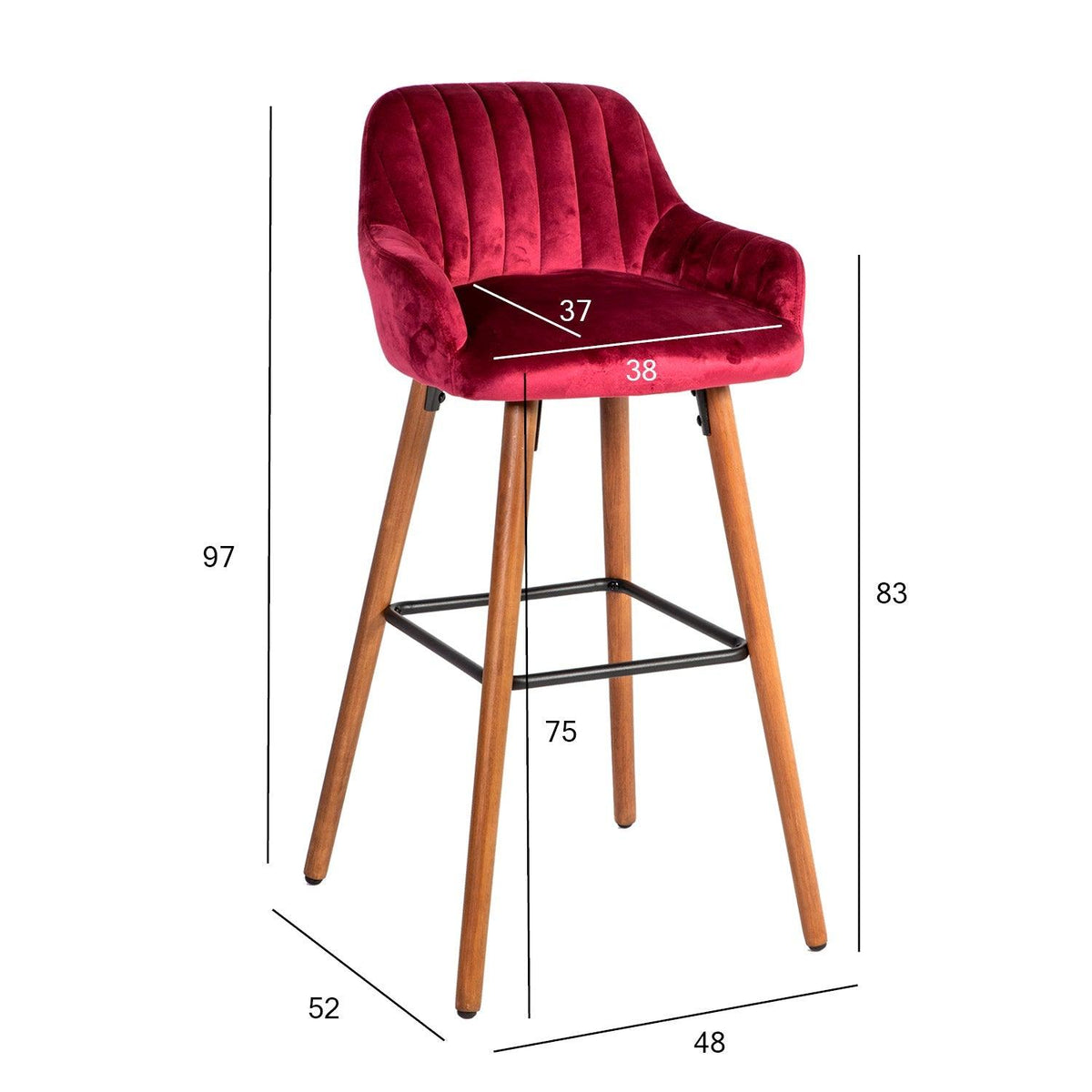 Baaritool ARIEL 48x52xH97cm iste ja seljatugi: kangas värv: veinipunane jalad valmistatud pöögist