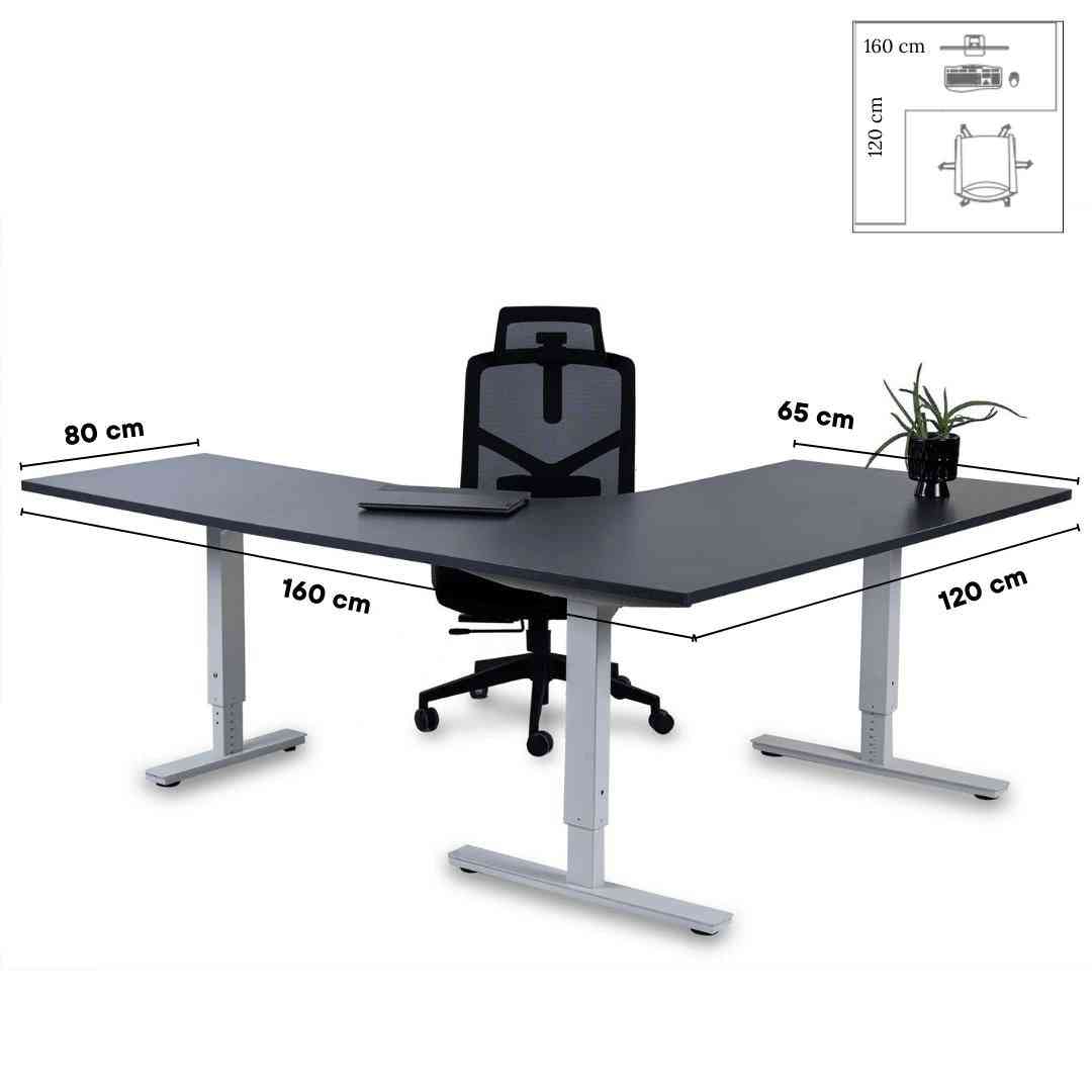 Kontorilaud Forza Line L-kujuline 160 cm x 120 cm – Antratsiit / Valge / Vasakpoolne