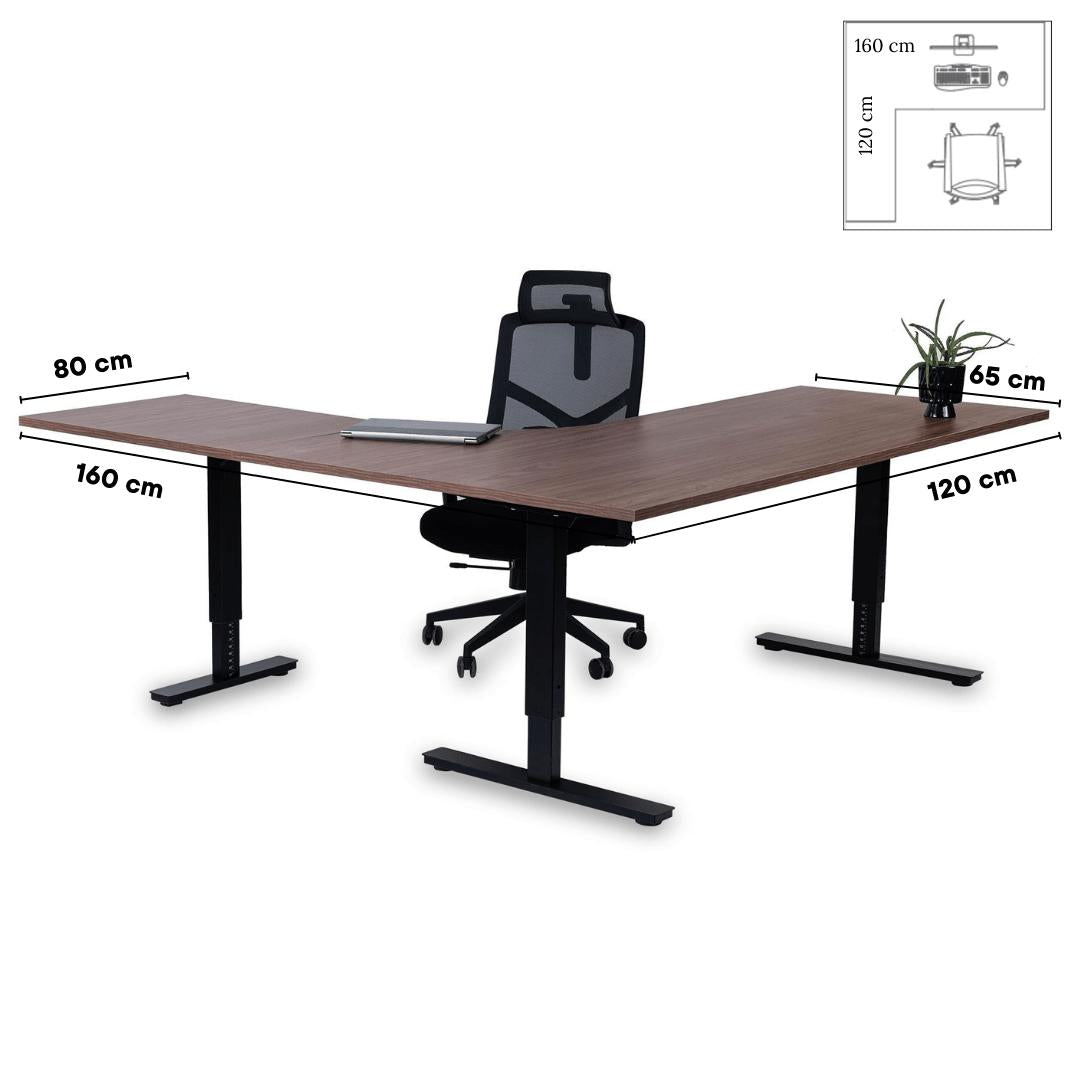 Kontorilaud Forza Line L-kujuline 160 cm x 120 cm – Pähkel / Must / Vasakpoolne