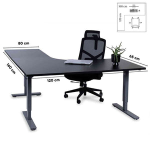 Forza Line L-kujuline kontorilaud 160 cm x 120 cm – must / hõbedane / vasak