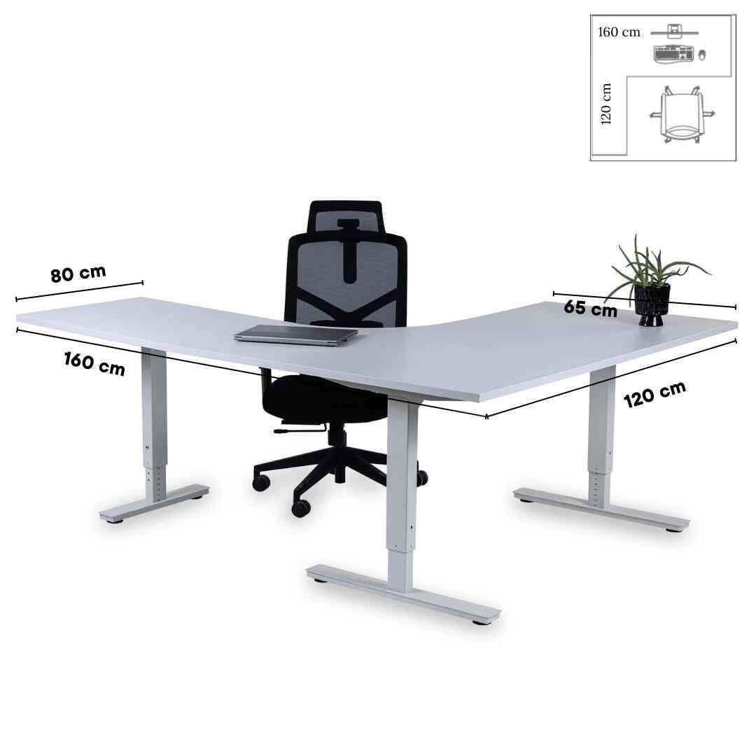 Forza Line L-kujuline kontorilaud 160 cm x 120 cm – valge / valge / vasak