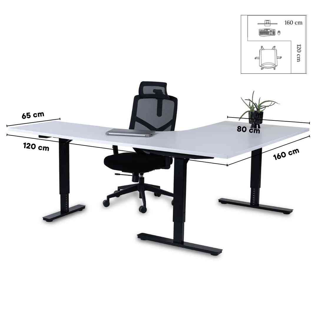 Forza Line L-kujuline kontorilaud 160 cm x 120 cm – valge / must / parem