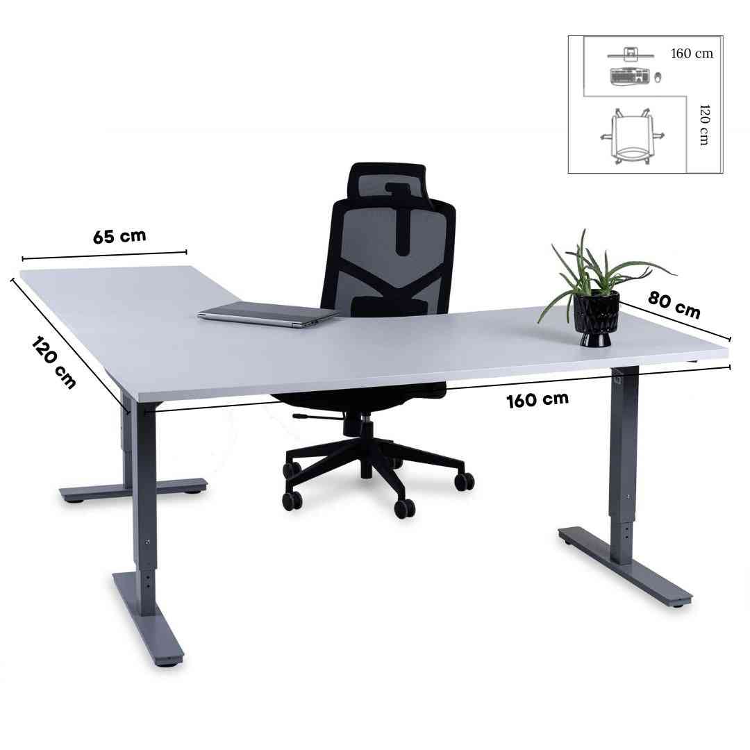 Forza Line L-kujuline kontorilaud 160 cm x 120 cm – valge / hõbedane / parem