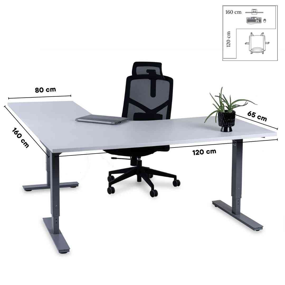 Forza Line L-kujuline kontorilaud 160 cm x 120 cm – valge / hõbedane / vasak