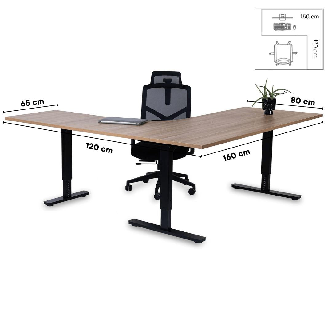Forza Line L-kujuline kontorilaud 160 cm x 120 cm – Ameerika tamm / must / parem