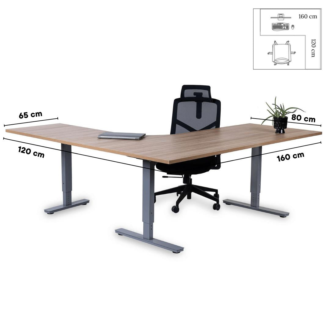 Forza Line L-kujuline kontorilaud 160 cm x 120 cm – Ameerika tamm / hõbedane / parem