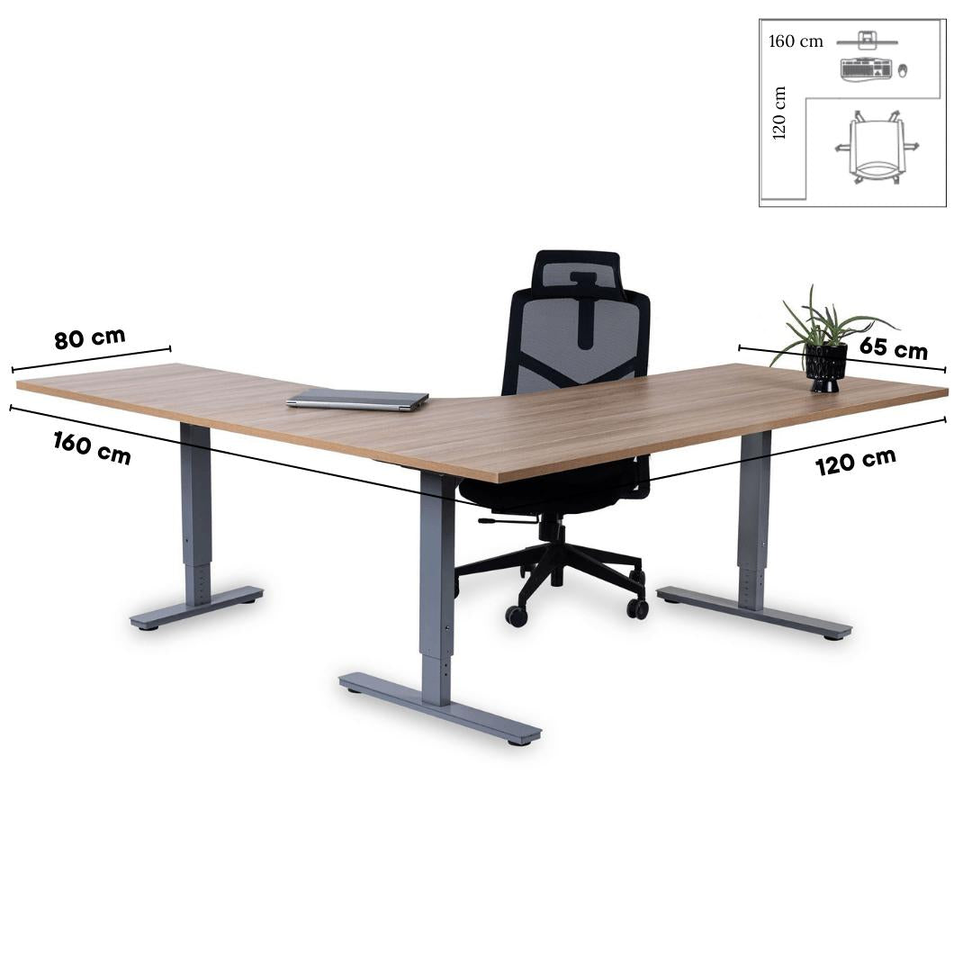 Forza Line L-kujuline kontorilaud 160 cm x 120 cm – Ameerika tamm / hõbedane / vasak