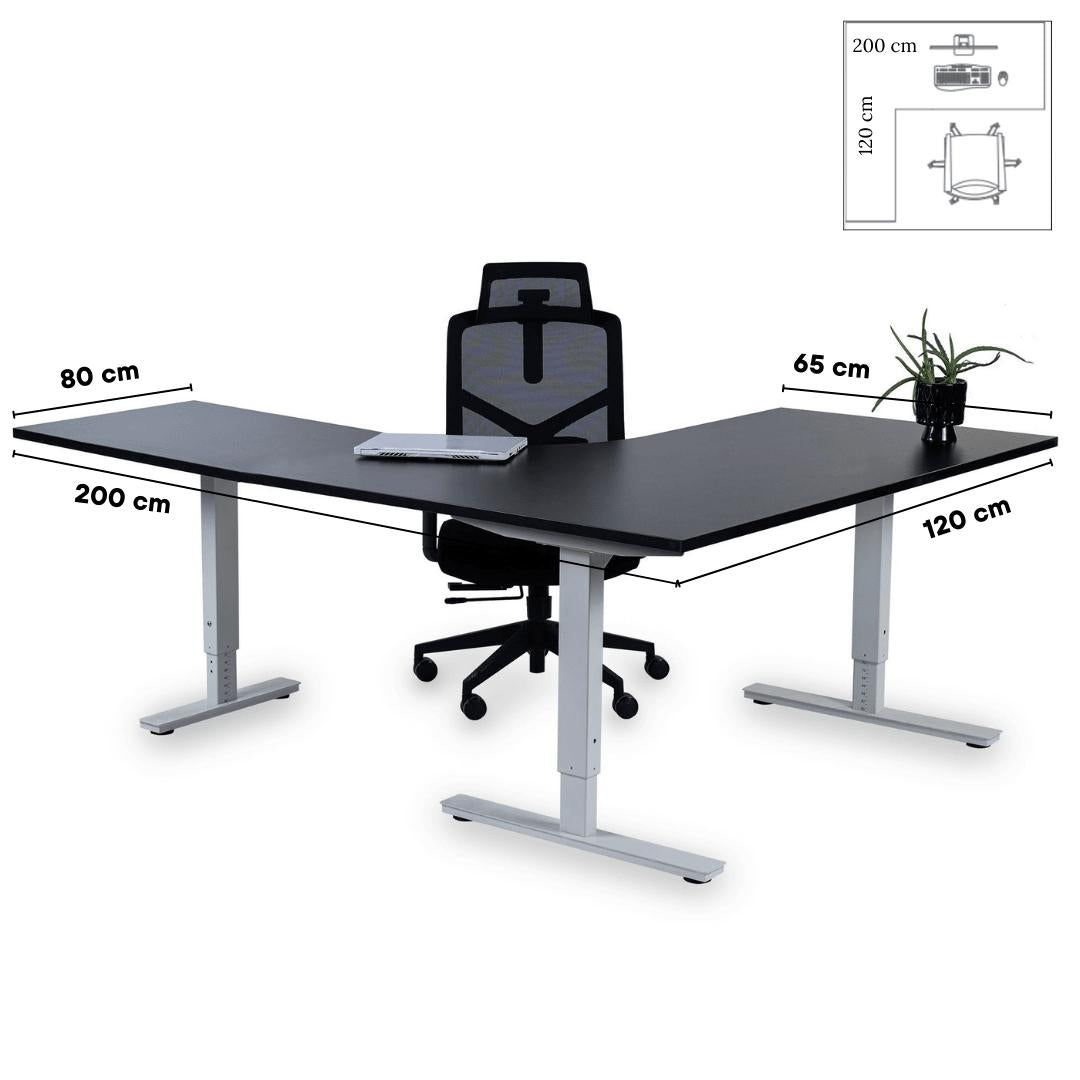 Kontorilaud Forza Line L-kujuline 200 cm x 120 cm – Must / Valge / Vasakpoolne