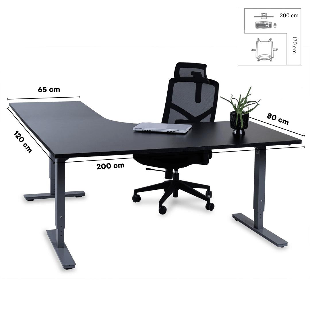 Kontorilaud Forza Line L-kujuline 200 cm x 120 cm – Must / Hõbedane / Parempoolne