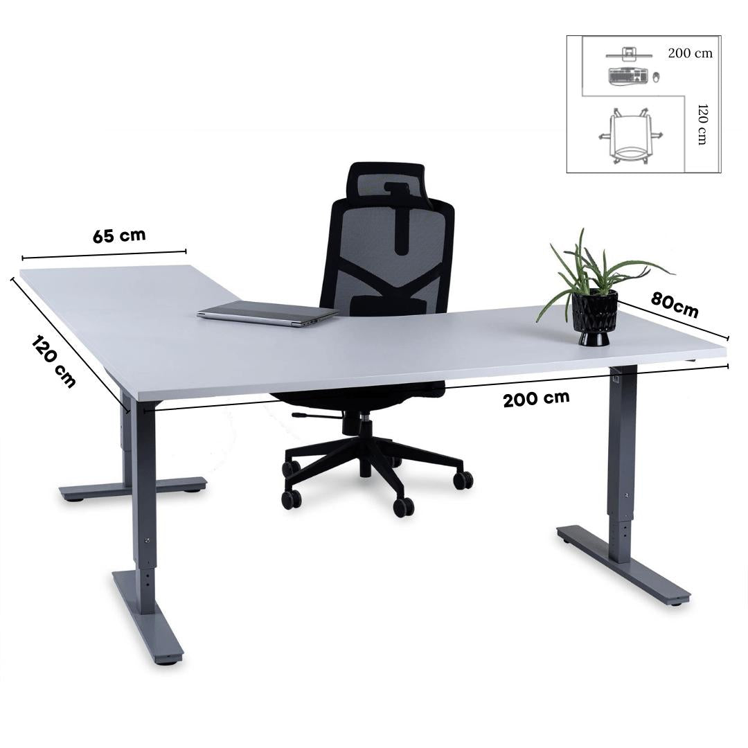 Kontorilaud Forza Line L-kujuline 200 cm x 120 cm – Valge / Hõbedane / Parempoolne