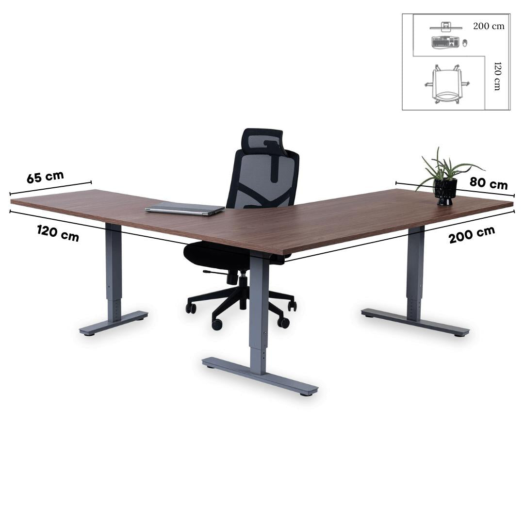 Kontorilaud Forza Line L-kujuline 200 cm x 120 cm – Pähkel / Hõbedane / Parempoolne