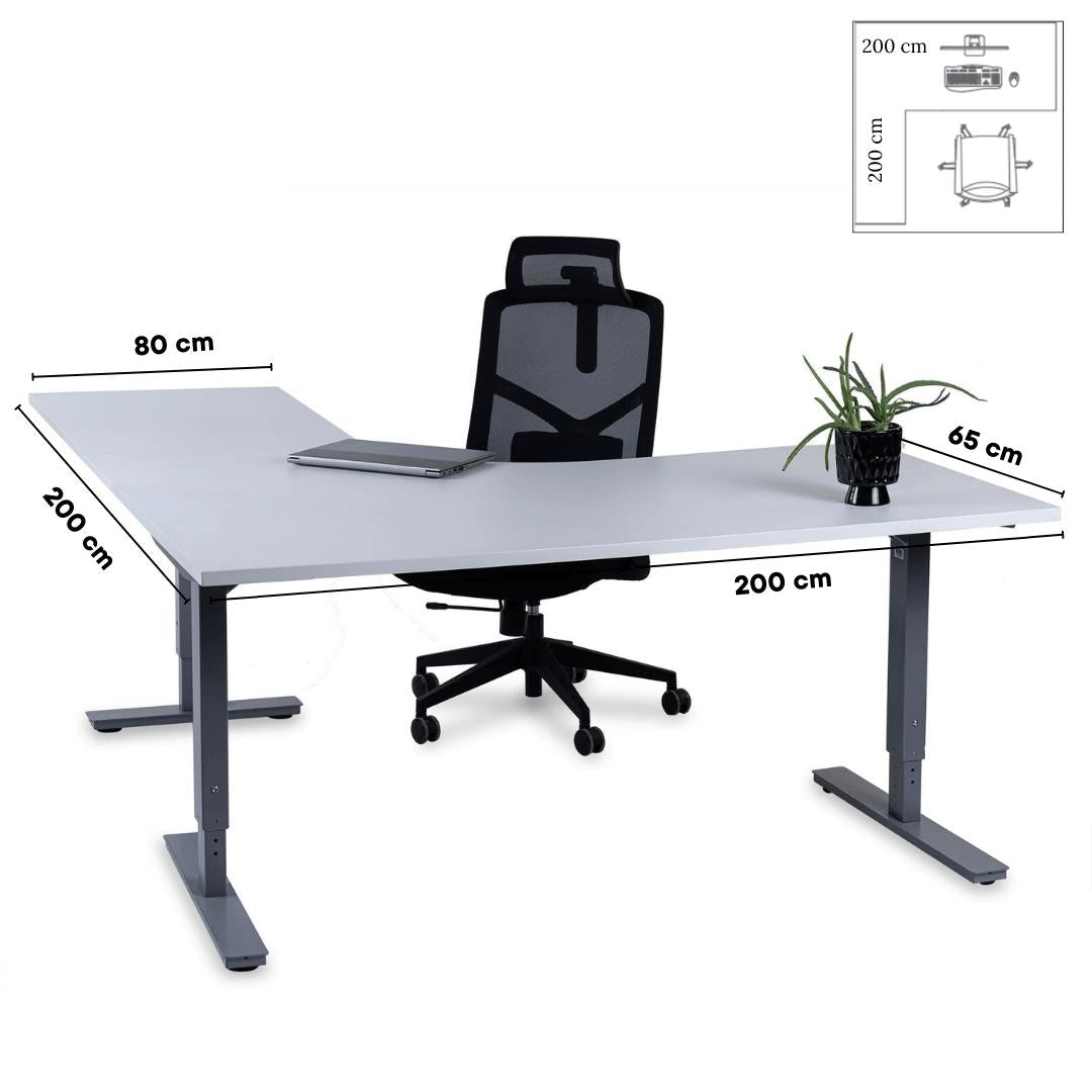 Büroolaud Forza Line L-kujuline 200 cm x 200 cm – Valge / Hõbedane / Vasak
