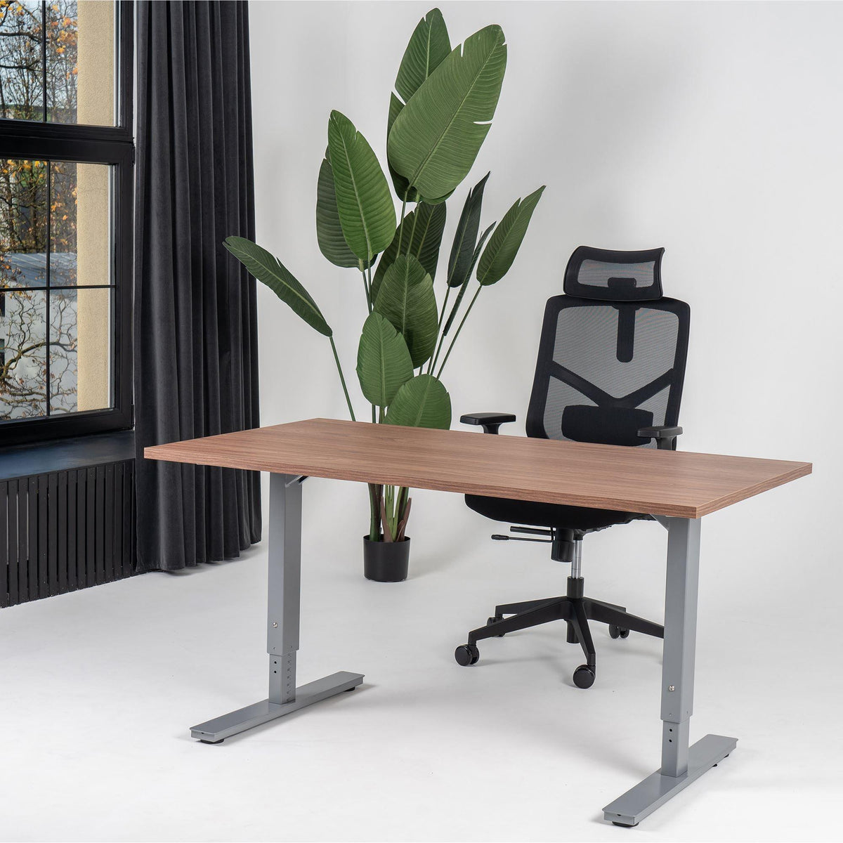 Reguleeritava kõrgusega kontorilaud Forza Line – Pähkel / Hõbedane / 120 x 65
