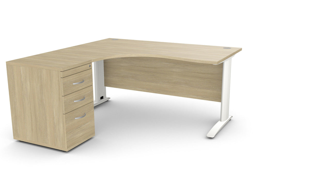 Kontorilaud THEO CORNER SET 160 x 160 cm, sahtliboksiga – Amber Oak / Vasakul / Valge
