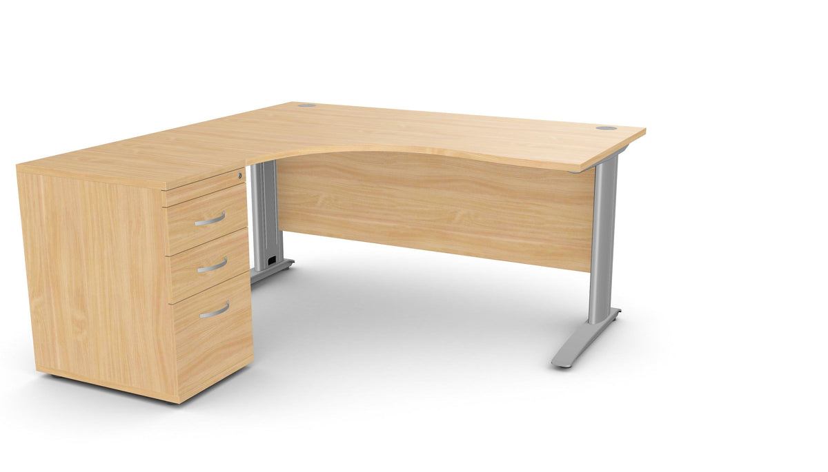 Kontorilaud THEO CORNER SET 160 x 160 cm, sahtliboksiga – Pöök / Vasakul / Hõbedane
