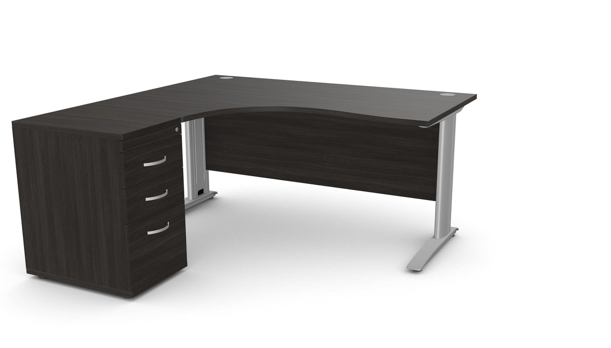 Kontorilaud THEO CORNER SET 160 x 160 cm, sahtliboksiga – Must / Vasakul / Hõbedane