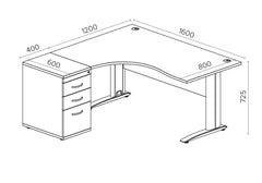 Kirjutuslaud THEO CORNER SET 160 x 160 cm, sahtliblokiga