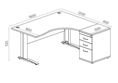 Kirjutuslaud THEO CORNER SET 160 x 160 cm, sahtliblokiga