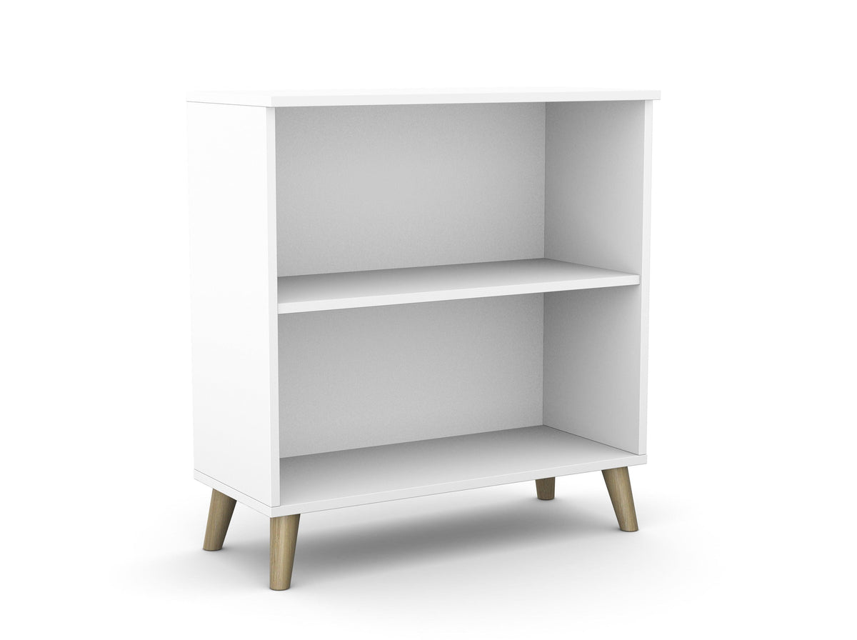 Kontoririiul Flexx, 2 riiulit, 740 x 800 x 355 mm – valge / puitjalad