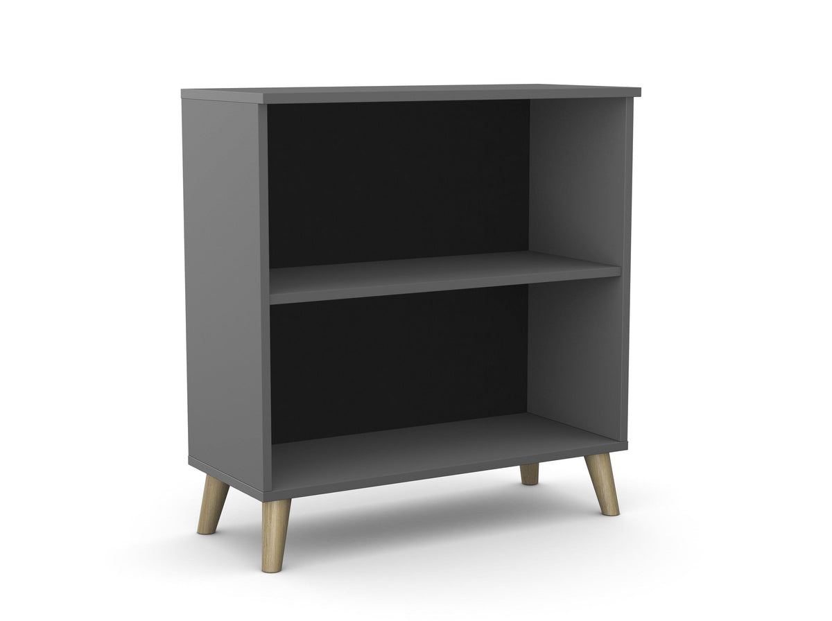 Kontoririiul Flexx, 2 riiulit, 740 x 800 x 355 mm – grafiit / puitjalad