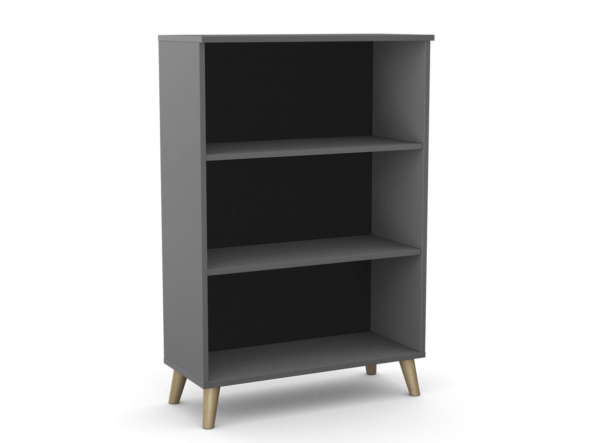 Bürooriiul Flexx, 3 riiulit, 1090 x 800 x 355 mm – Grafiit / Puitjalad