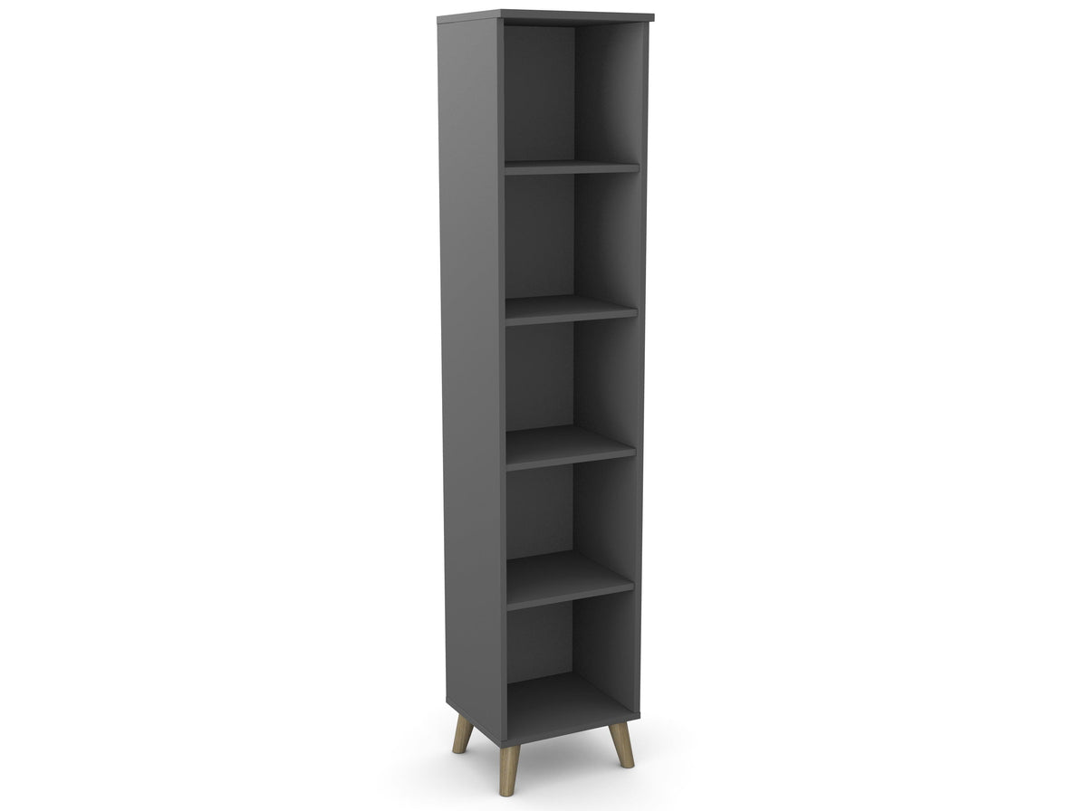 Bürooriiul Flexx, 5 riiulit, 1800 x 400 x 355 mm – Grafiit / Puitjalad