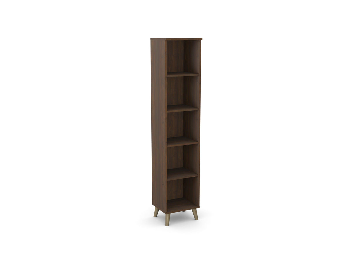 Bürooriiul Flexx, 5 riiulit, 1800 x 400 x 355 mm – Pähkel / Puitjalad