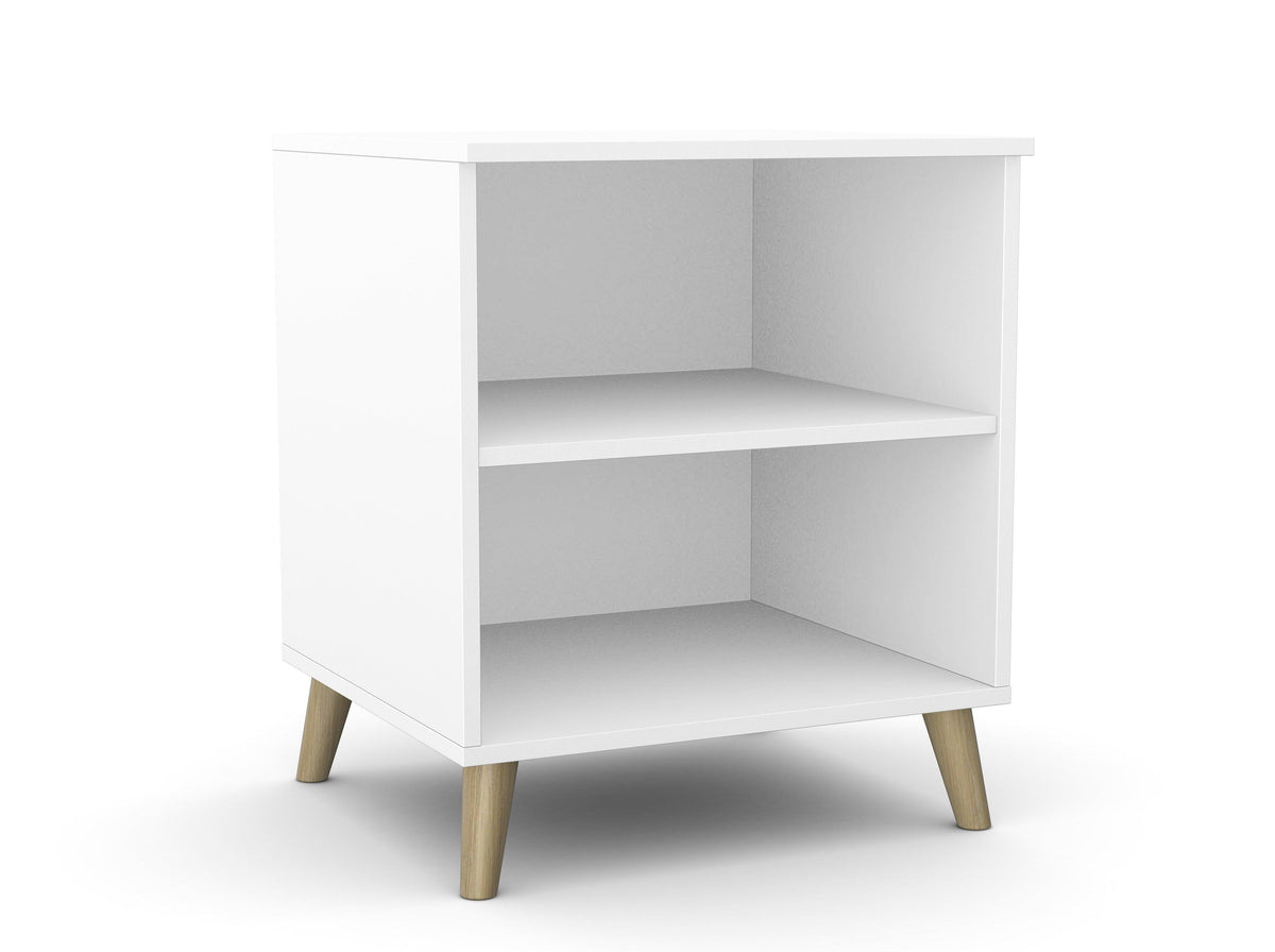 Kontori printeririiul Flexx, 2 riiulit, 700 x 600 x 550 mm – Valge / Puitjalad