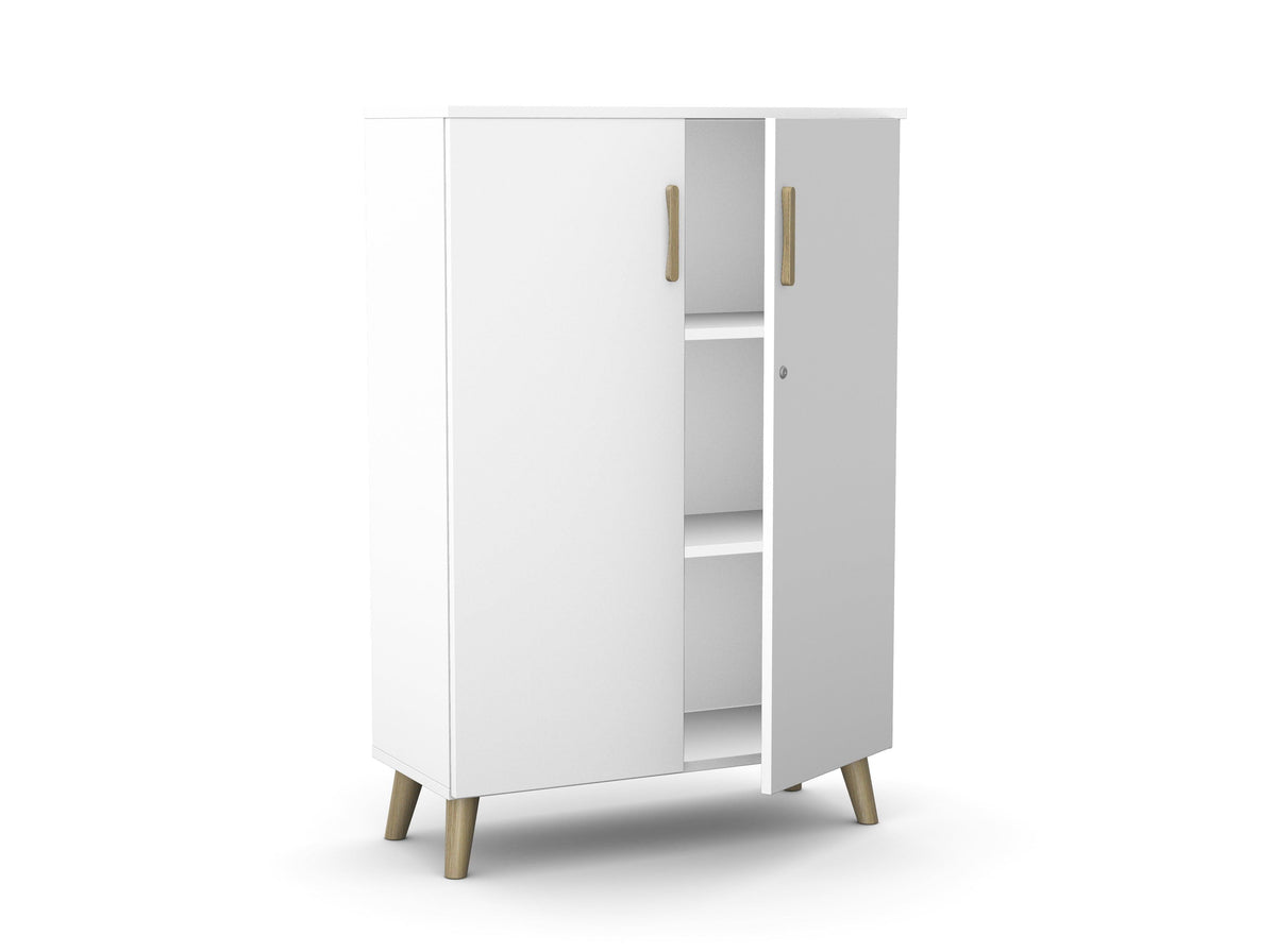 Bürookapp Flexx, 1190 x 800 x 355 mm – valge / puitjalad