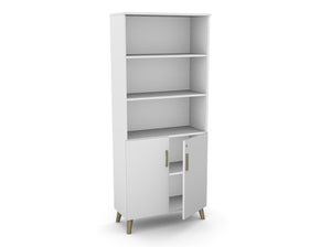 Kontorikapp Flexx, 3 avatud riiuliga, 1800 x 800 x 355 mm – Valge / Puitjalad