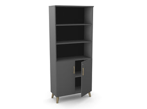 Kontorikapp Flexx, 3 avatud riiuliga, 1800 x 800 x 355 mm – Grafiit / Puitjalad