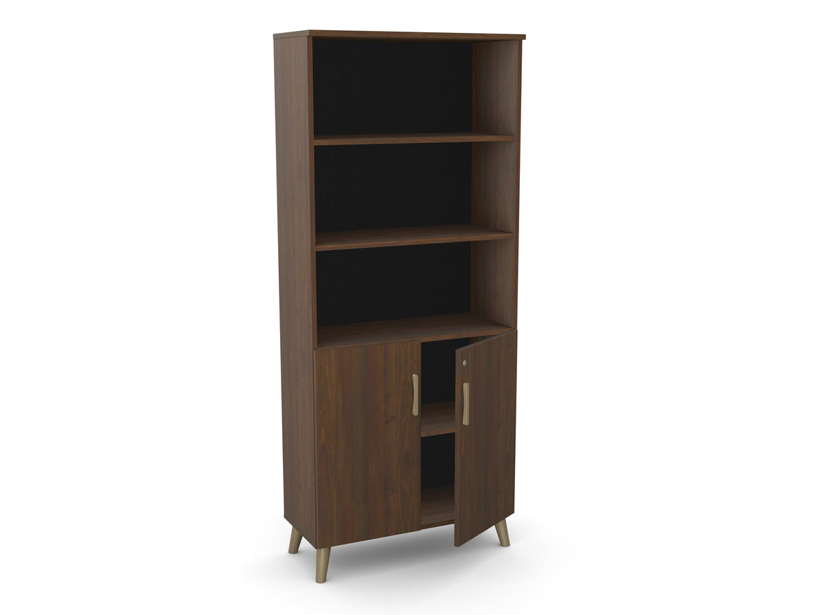 Kontorikapp Flexx, 3 avatud riiuliga, 1800 x 800 x 355 mm – Pähklipuu / Puitjalad