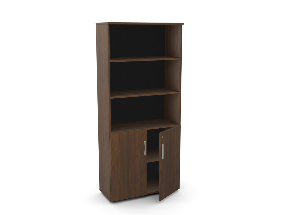Kontorikapp Flexx, 3 avatud riiuliga, 1800 x 800 x 355 mm – Pähklipuu / Plastjalad